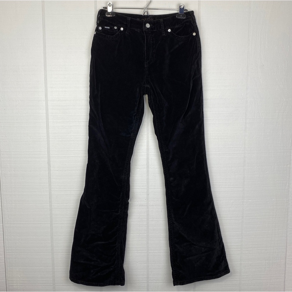 Pure Color Black Velvet Pants Boot Cut Flare Embroidered Size 29